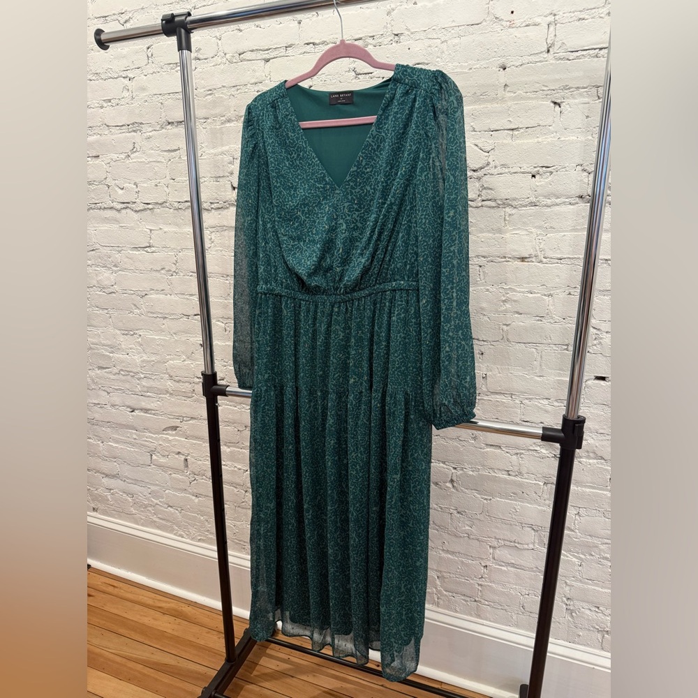 Lane Bryant Green and Gold Long Sleeve Dress